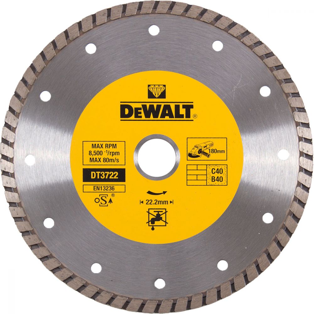 Алмазный круг DEWALT DT3722, Turbo, универсальный, 180 x 22.2 мм, h=7